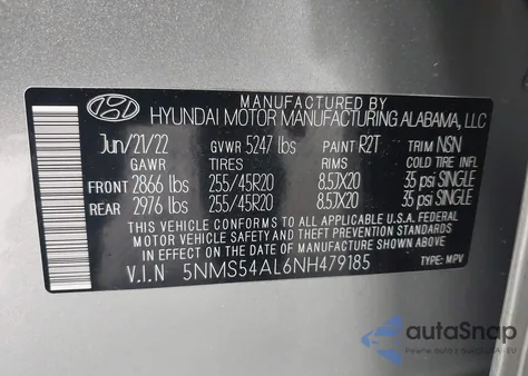 2022 Hyundai Santa Fe Calligraphy from USA, damaged, VIN 5NMS54AL6NH479185